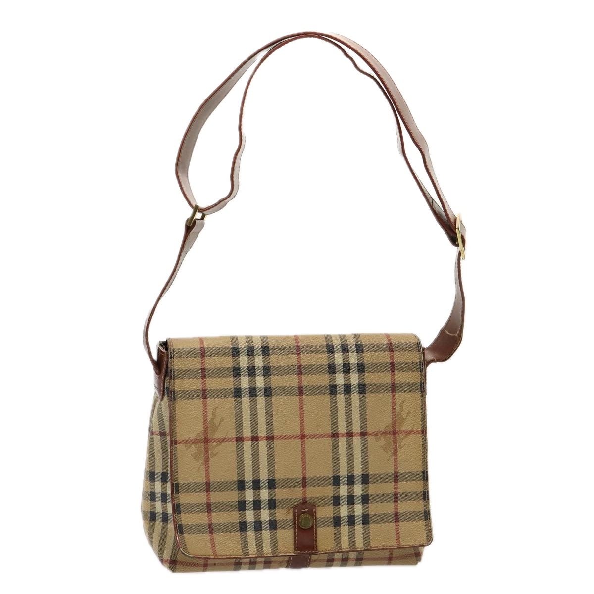 BURBERRY Nova Check Shoulder Bag PVC Leather Beige Auth 77334