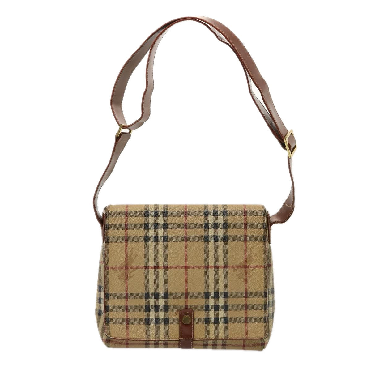 BURBERRY Nova Check Shoulder Bag PVC Leather Beige Auth 77334