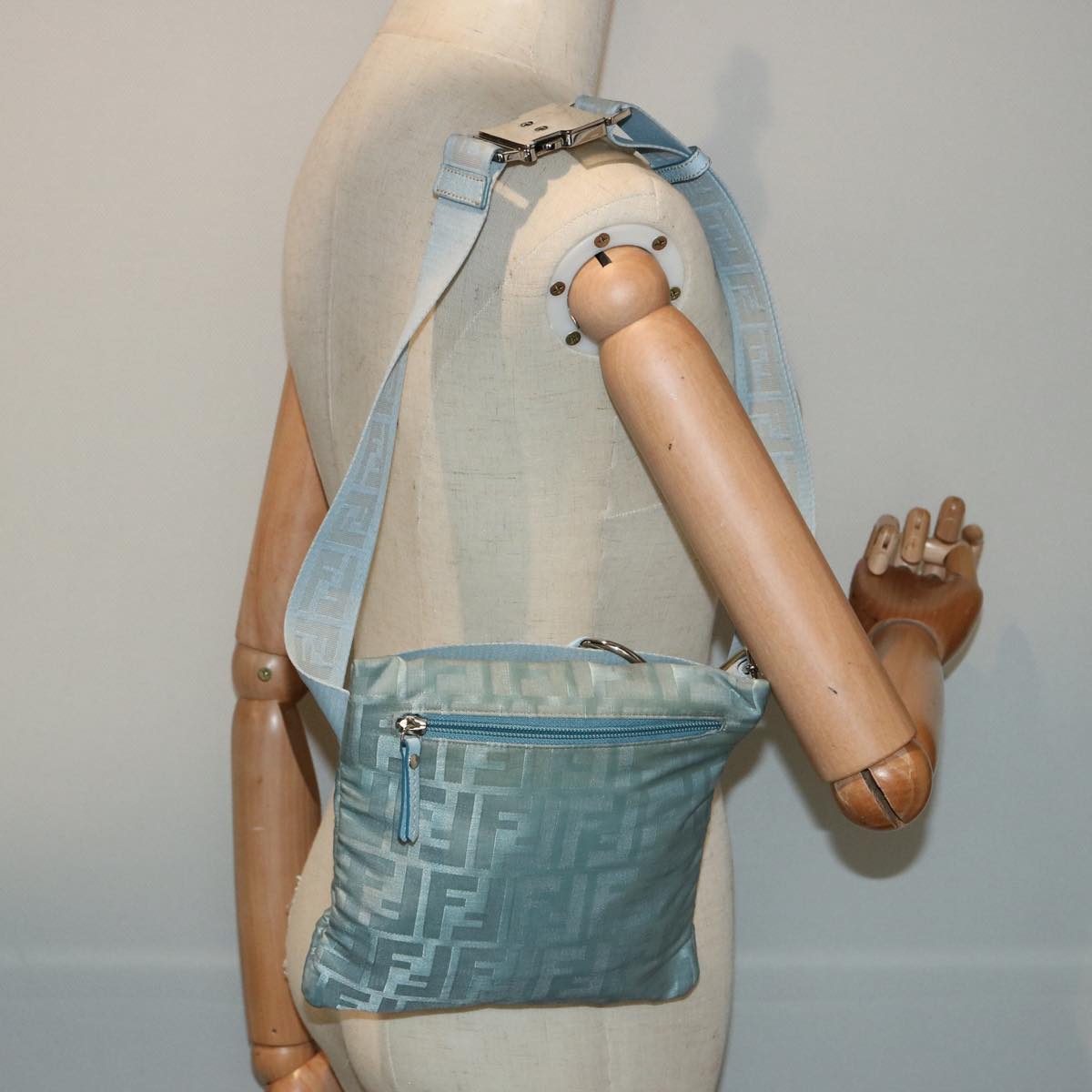 FENDI Zucca Canvas Waist bag Light Blue Auth 77335