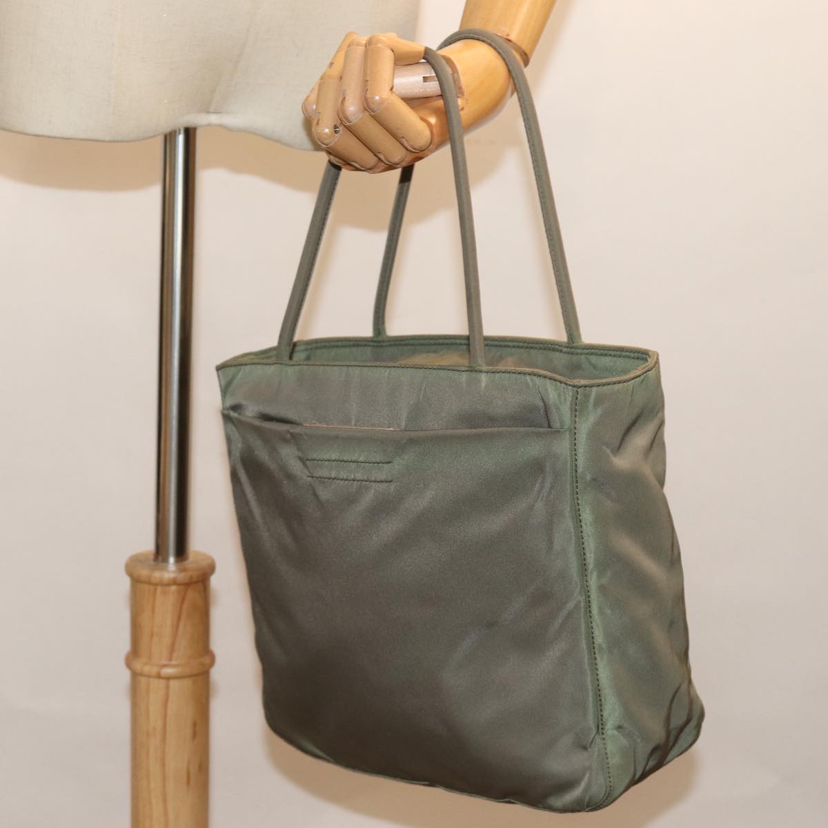 PRADA Hand Bag Nylon Khaki Auth 77350