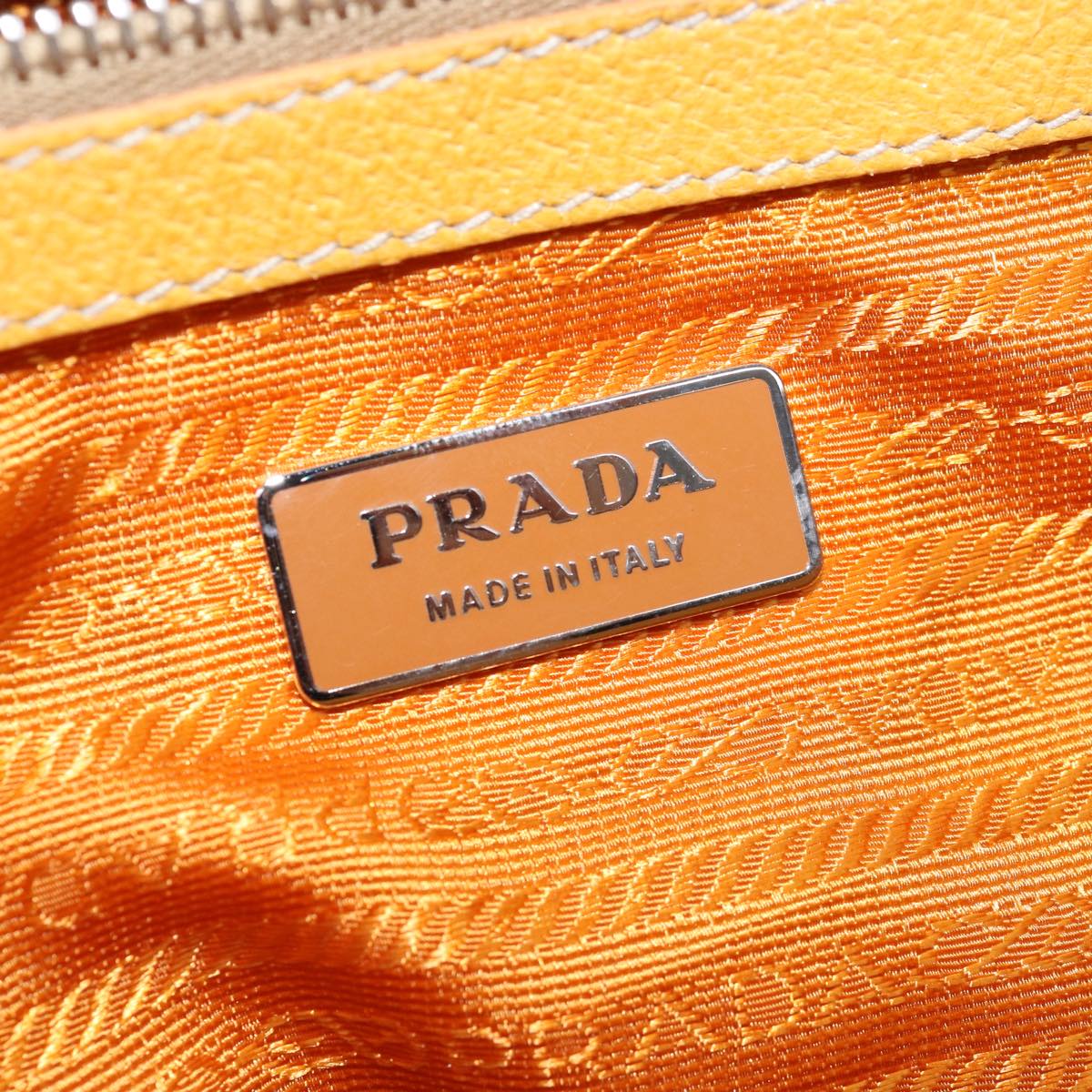 PRADA Shoulder Bag Canvas Leather Yellow Auth 77359