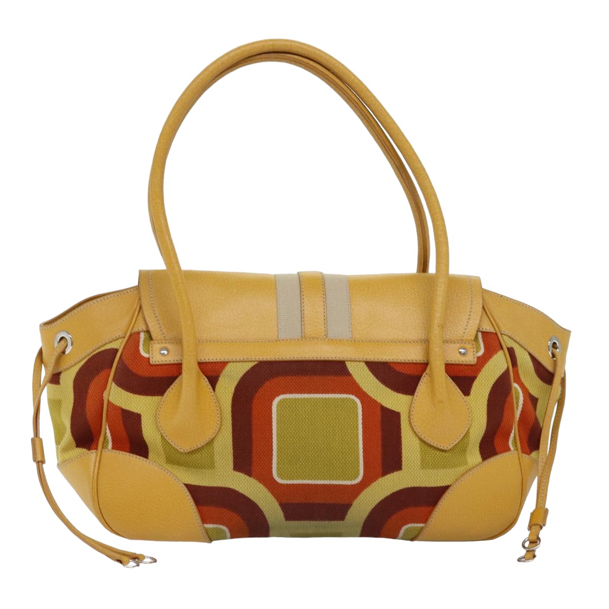 PRADA Shoulder Bag Canvas Leather Yellow Auth 77359