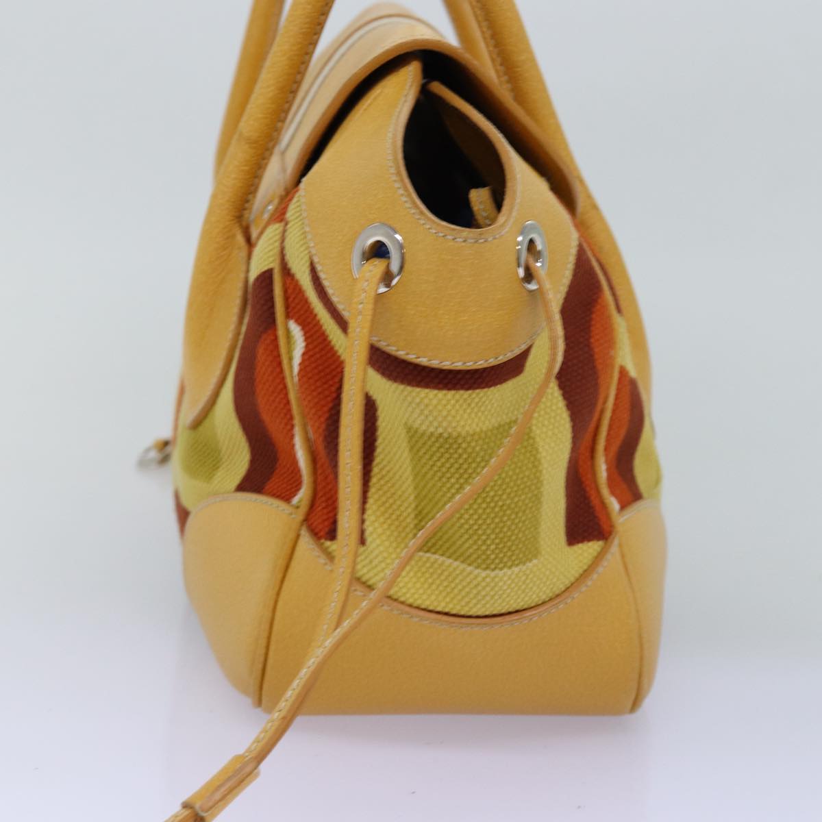 PRADA Shoulder Bag Canvas Leather Yellow Auth 77359