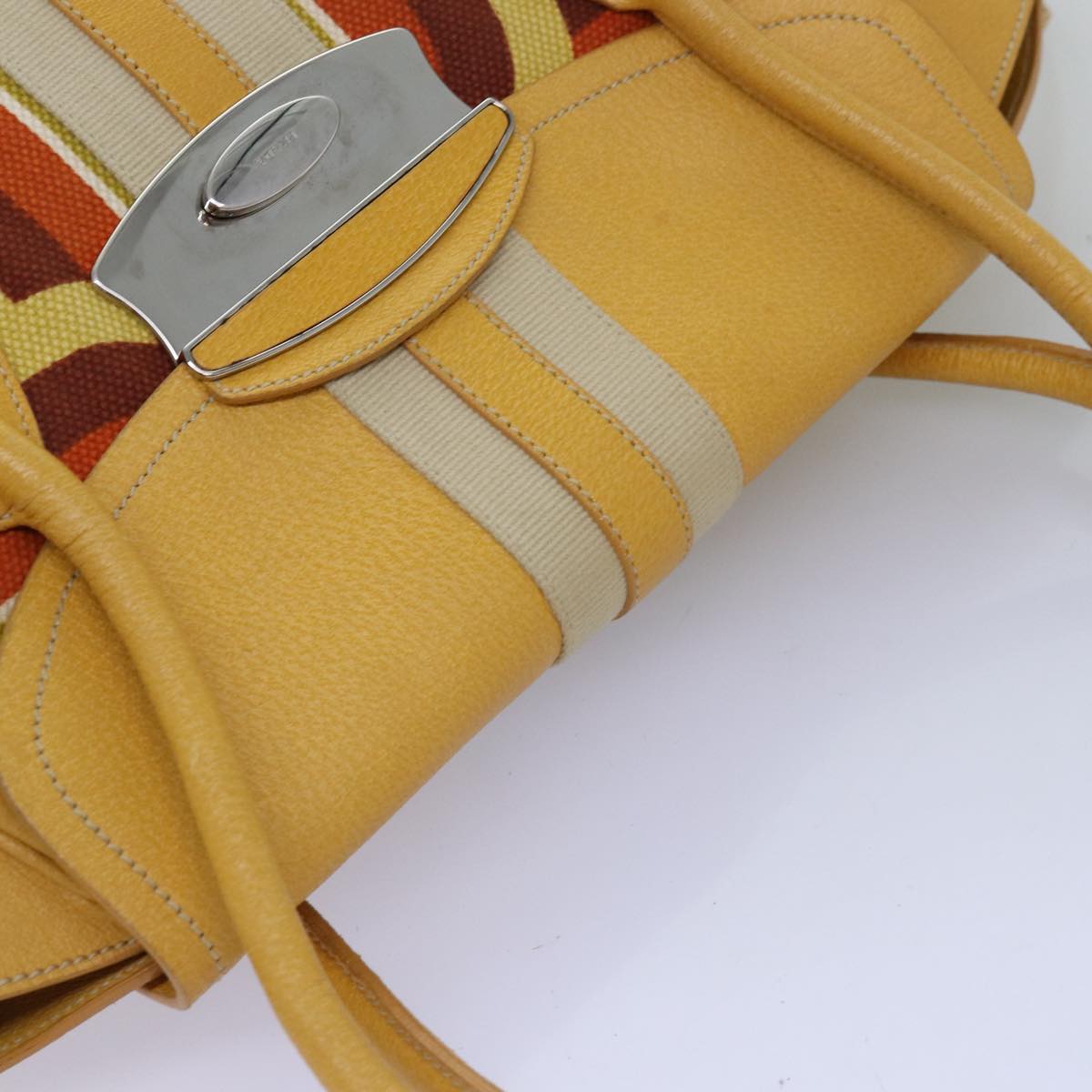 PRADA Shoulder Bag Canvas Leather Yellow Auth 77359