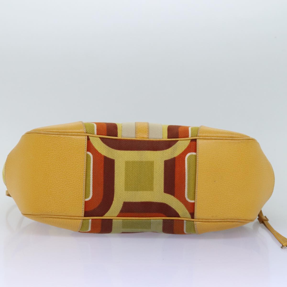 PRADA Shoulder Bag Canvas Leather Yellow Auth 77359