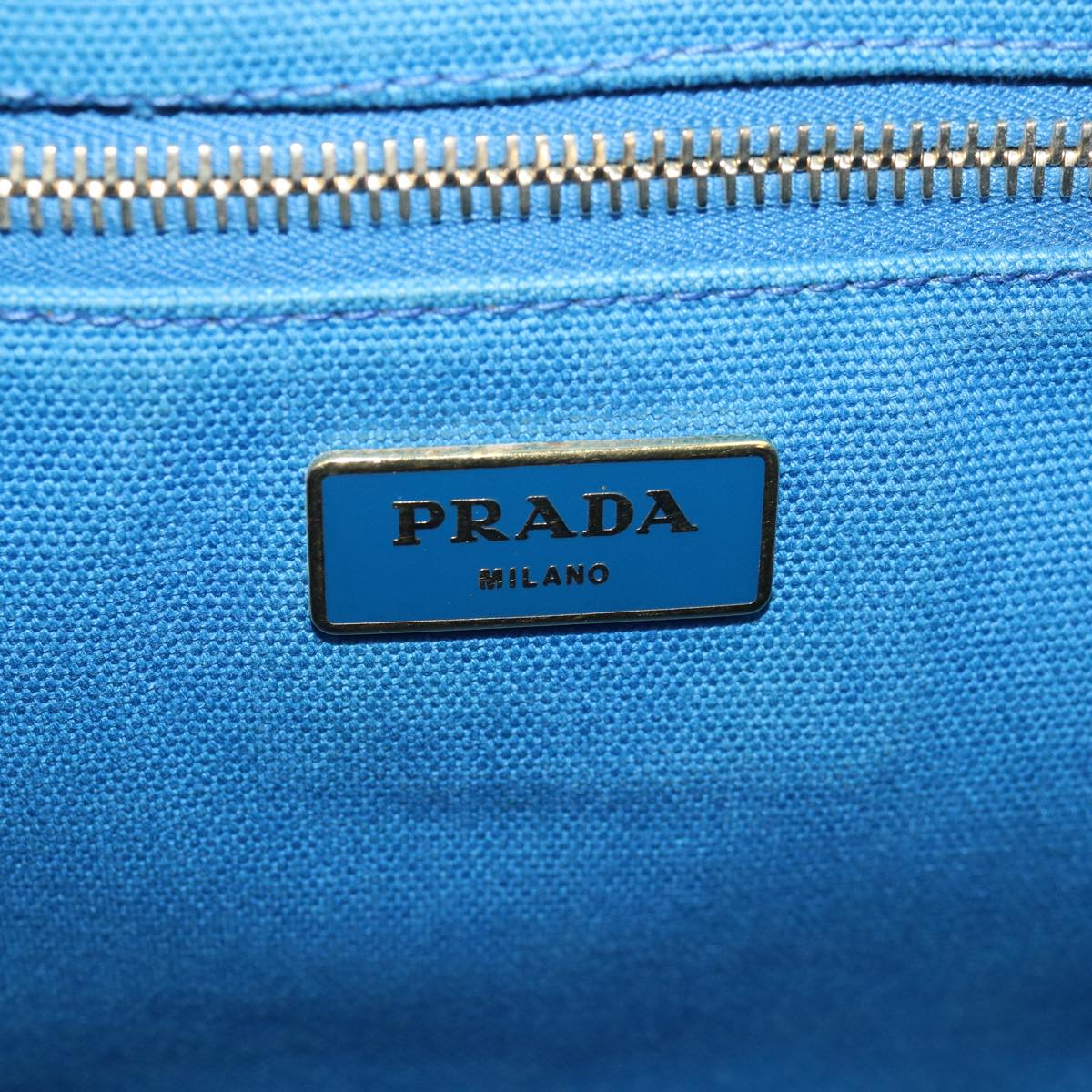 PRADA Canapa MM Hand Bag Canvas Blue Auth 77361