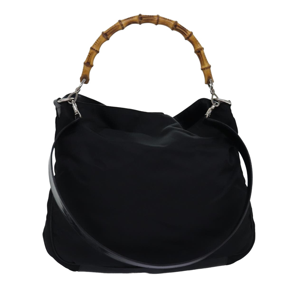 GUCCI Bamboo Hand Bag Nylon 2way Black 001 1998 1577 Auth 77365