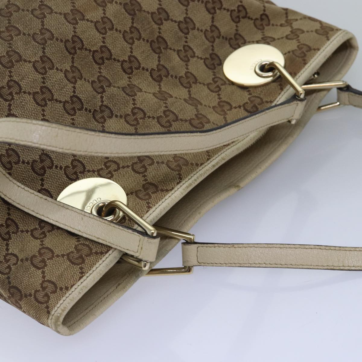 GUCCI GG Canvas Shoulder Bag Beige 120837 Auth 77373