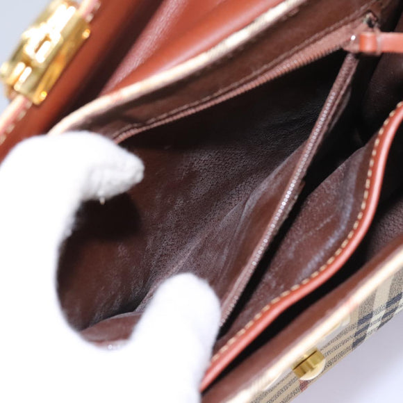 Burberrys Nova Check Hand Bag PVC 2way Beige Auth 77376