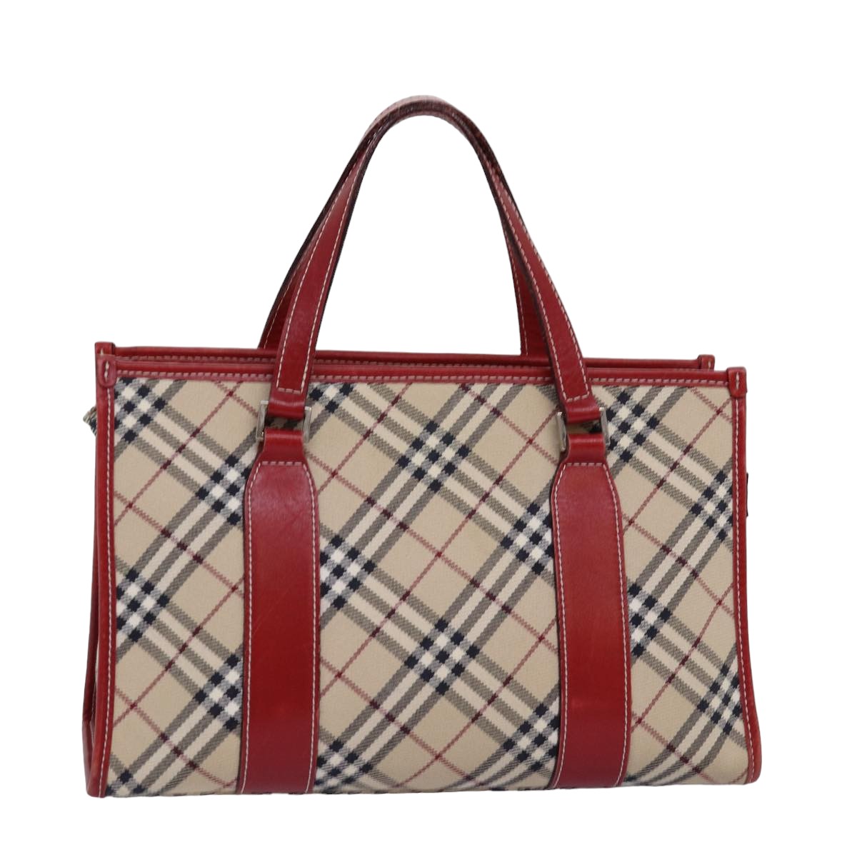 BURBERRY Nova Check Blue Label Hand Bag Canvas Beige Red Auth 77380