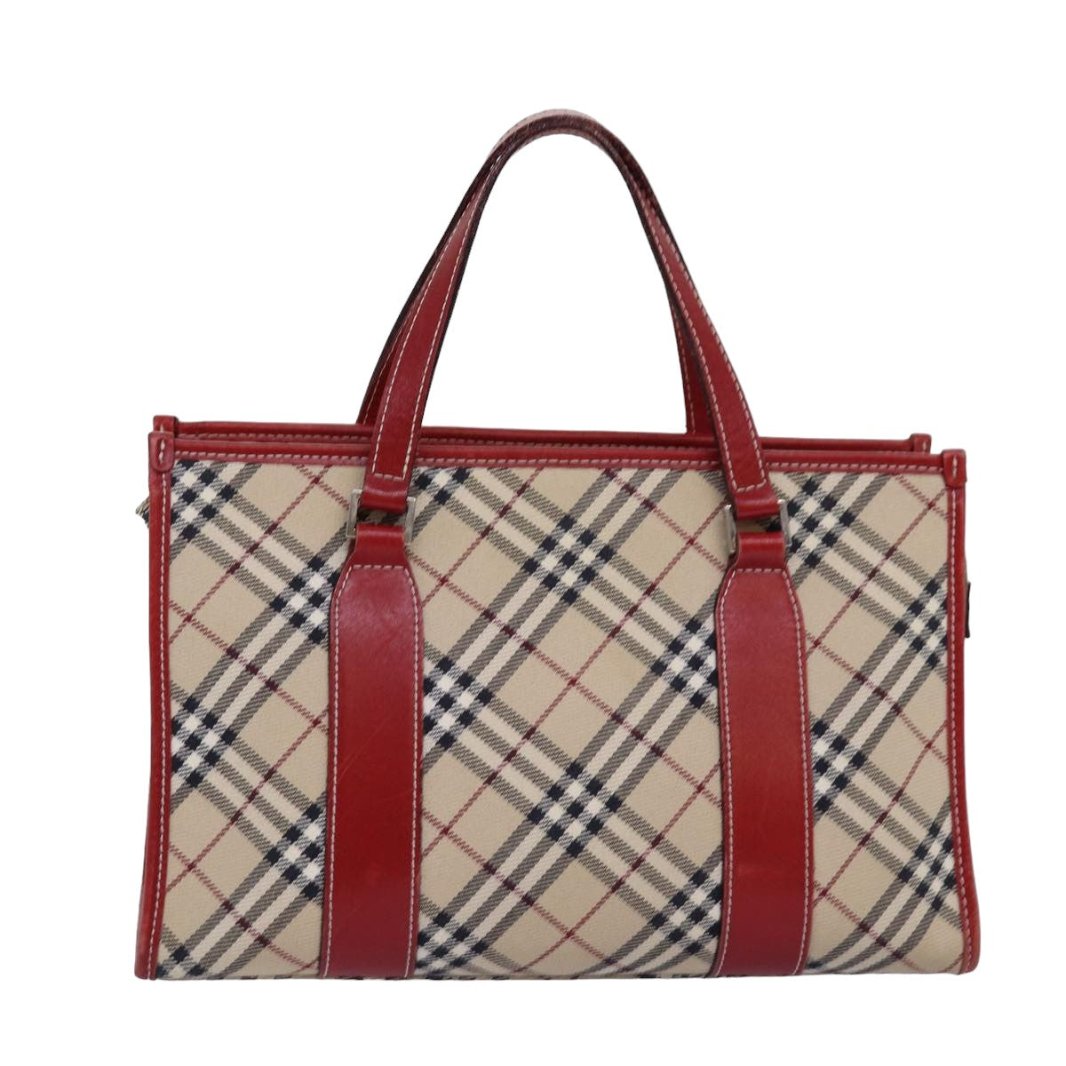 BURBERRY Nova Check Blue Label Hand Bag Canvas Beige Red Auth 77380