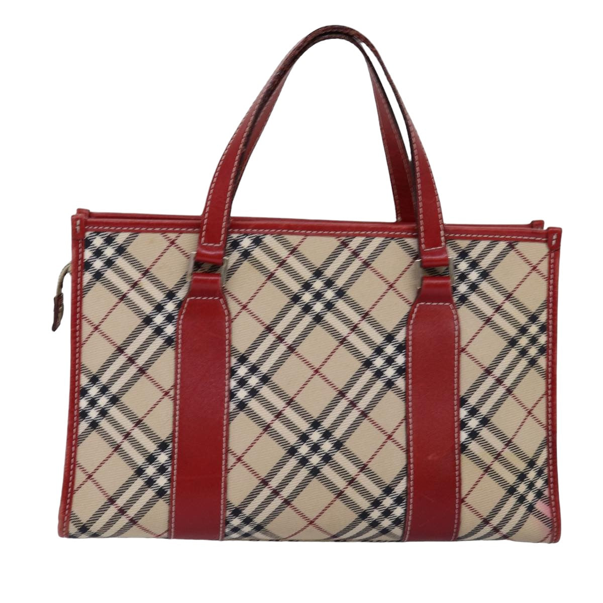 BURBERRY Nova Check Blue Label Hand Bag Canvas Beige Red Auth 77380 - 0