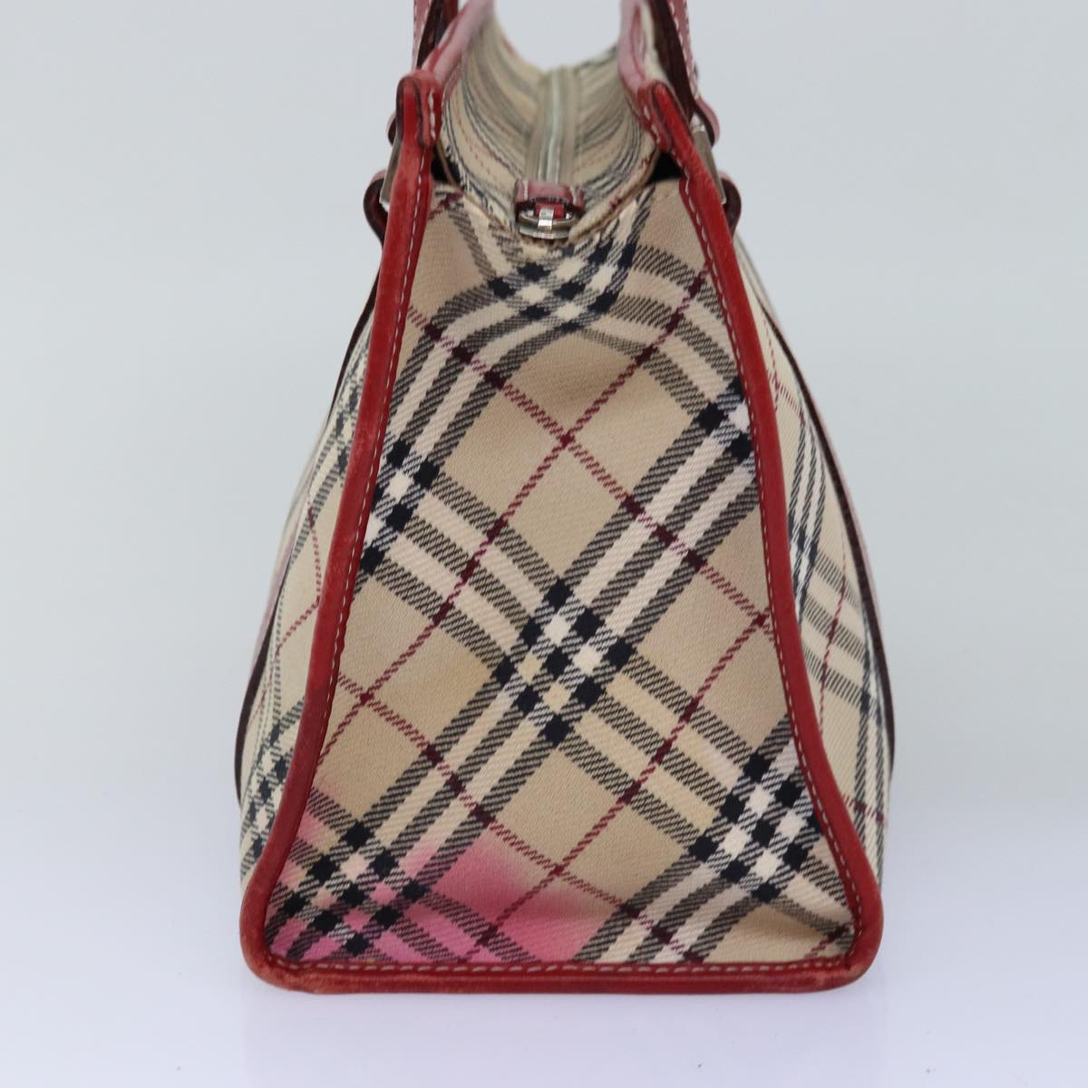 BURBERRY Nova Check Blue Label Hand Bag Canvas Beige Red Auth 77380