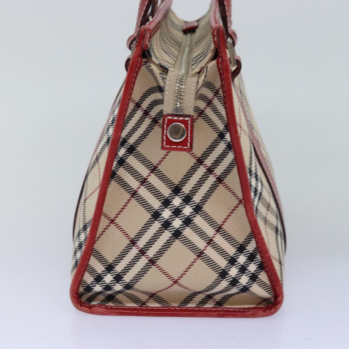 BURBERRY Nova Check Blue Label Hand Bag Canvas Beige Red Auth 77380