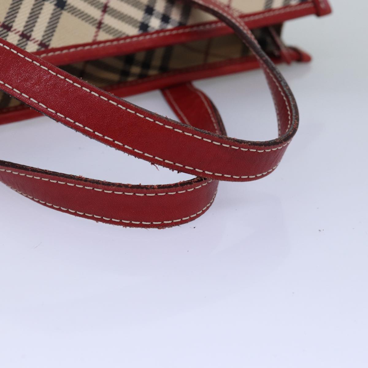 BURBERRY Nova Check Blue Label Hand Bag Canvas Beige Red Auth 77380