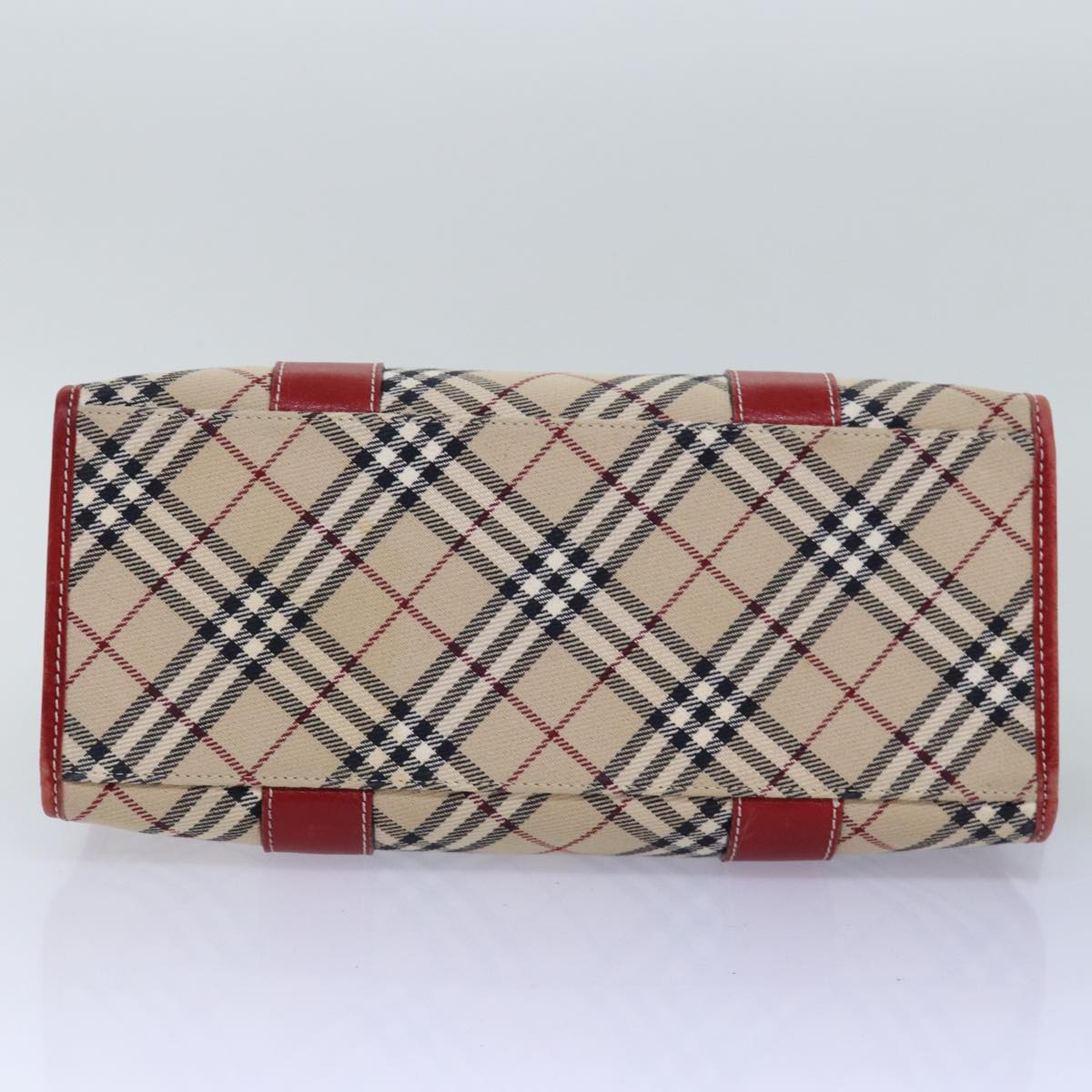 BURBERRY Nova Check Blue Label Hand Bag Canvas Beige Red Auth 77380