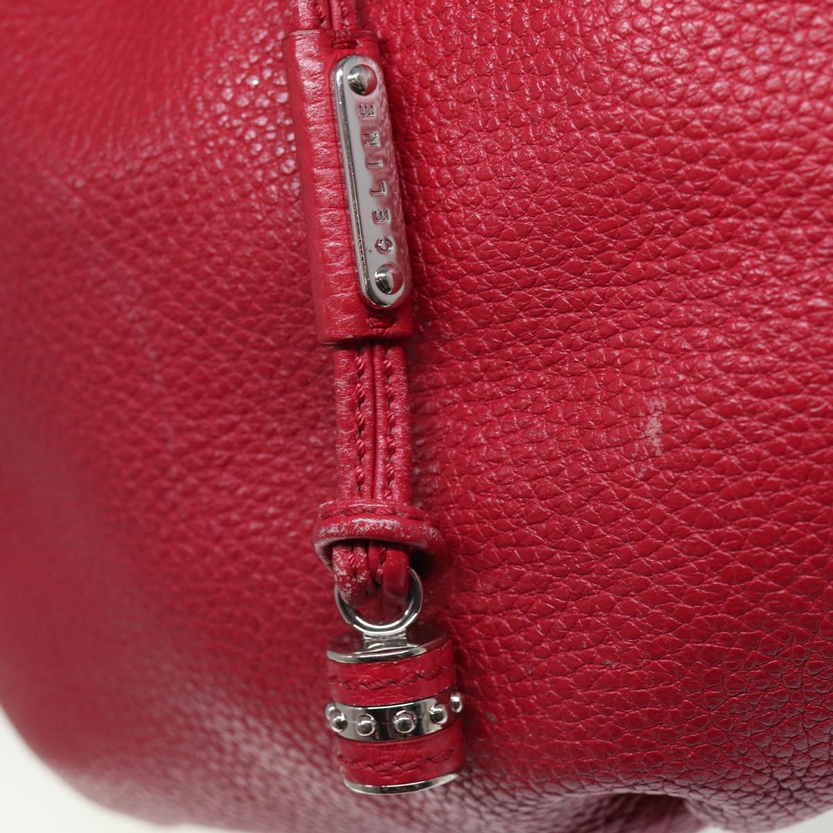 CELINE Hand Bag Leather Red Auth 77381