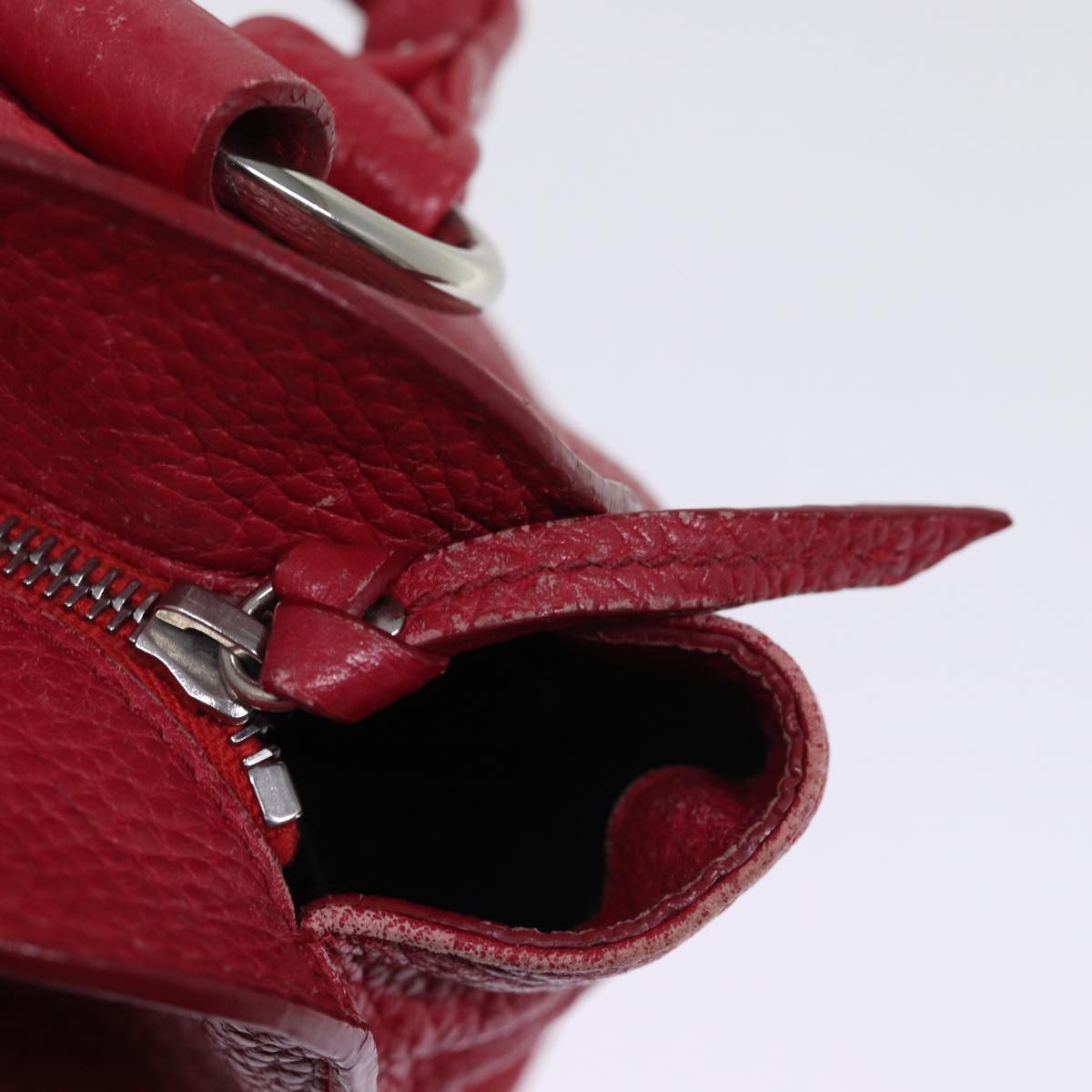 CELINE Hand Bag Leather Red Auth 77381