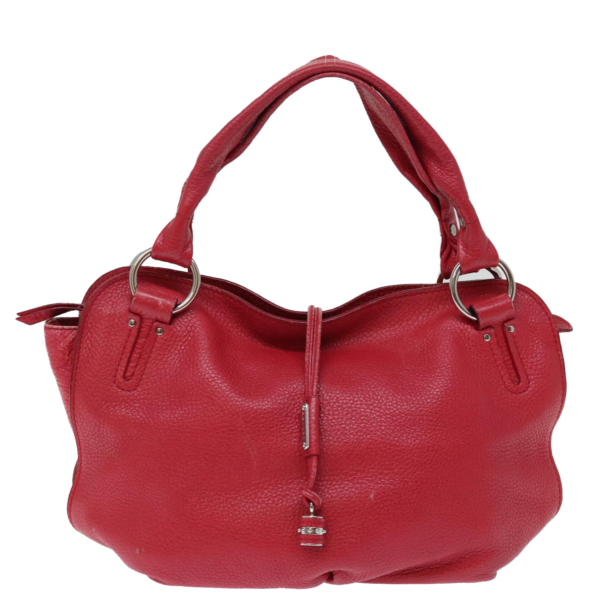 CELINE Hand Bag Leather Red Auth 77381