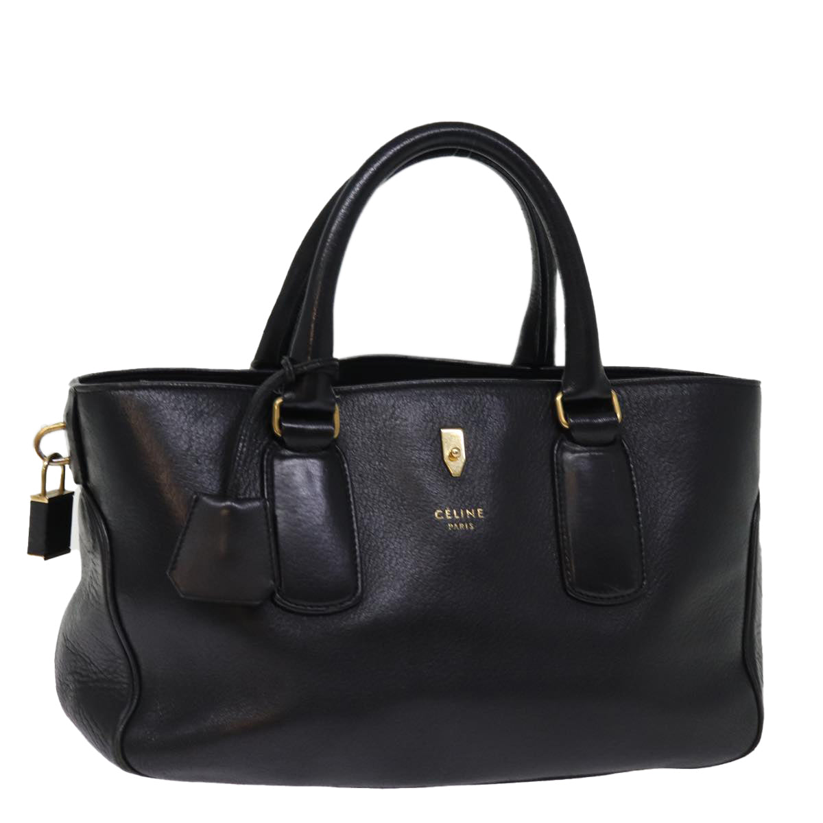 CELINE Hand Bag Leather Black Auth 77383