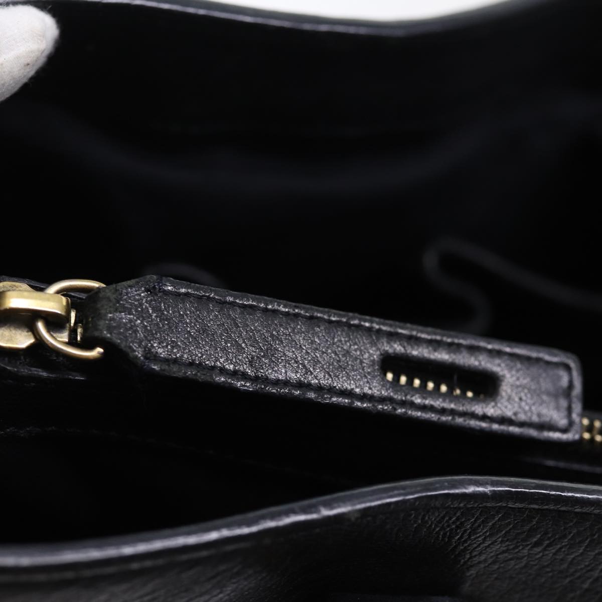 CELINE Hand Bag Leather Black Auth 77383