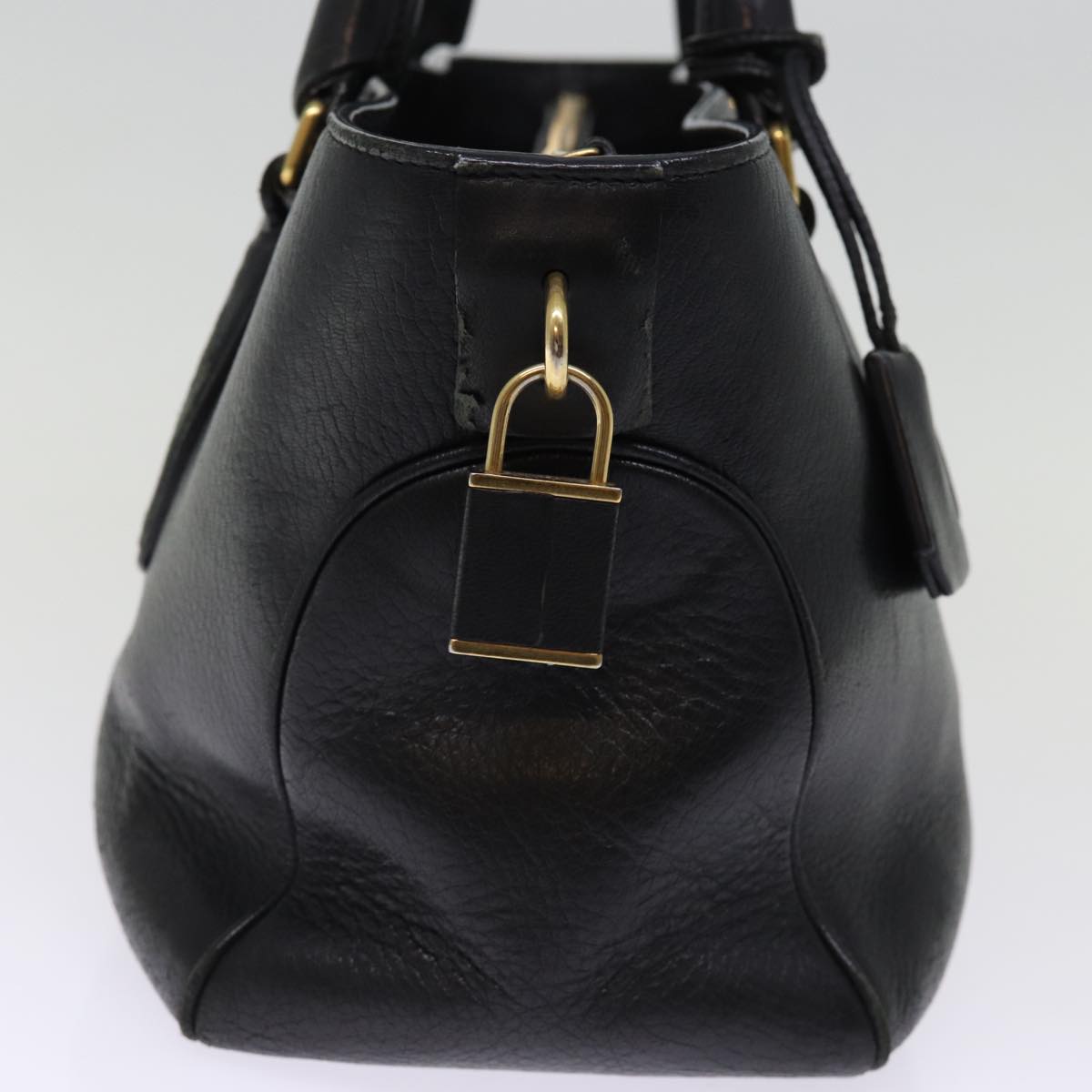 CELINE Hand Bag Leather Black Auth 77383