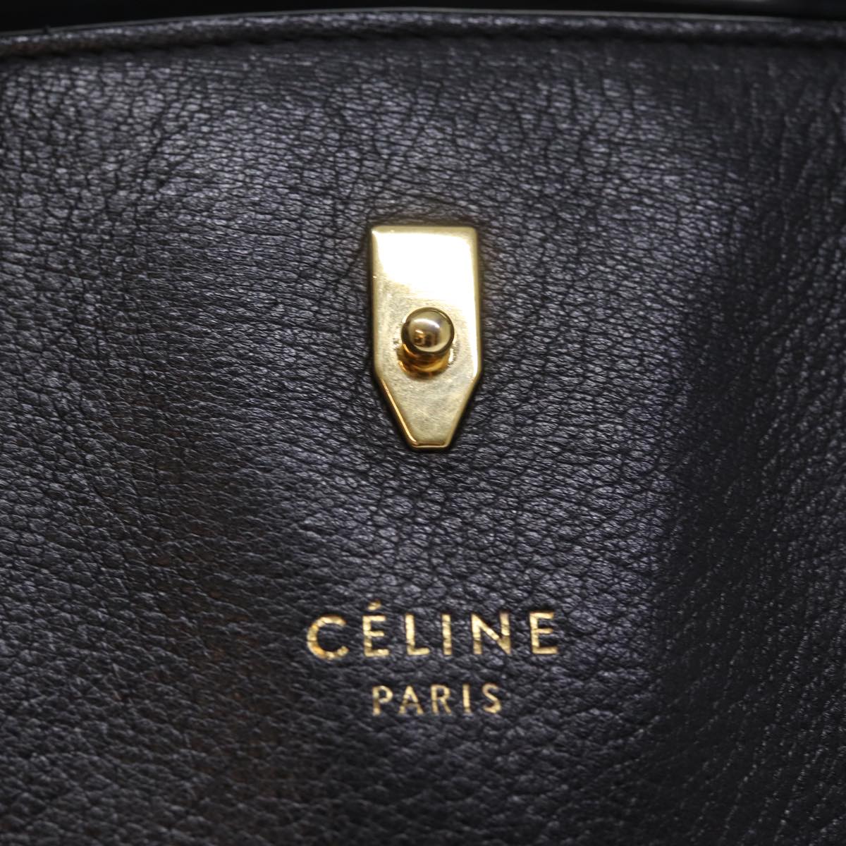 CELINE Hand Bag Leather Black Auth 77383