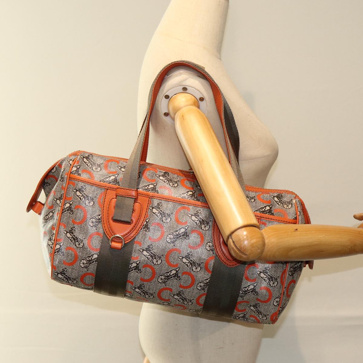 CELINE C Macadam Canvas Hand Bag Orange Auth 77384