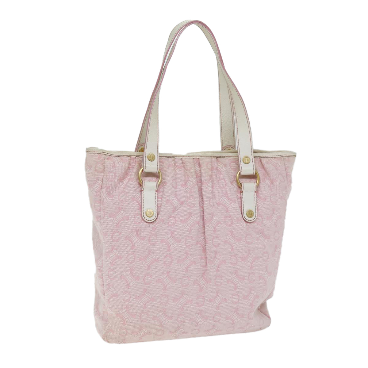 CELINE C Macadam Canvas Shoulder Bag Pink Auth 77385