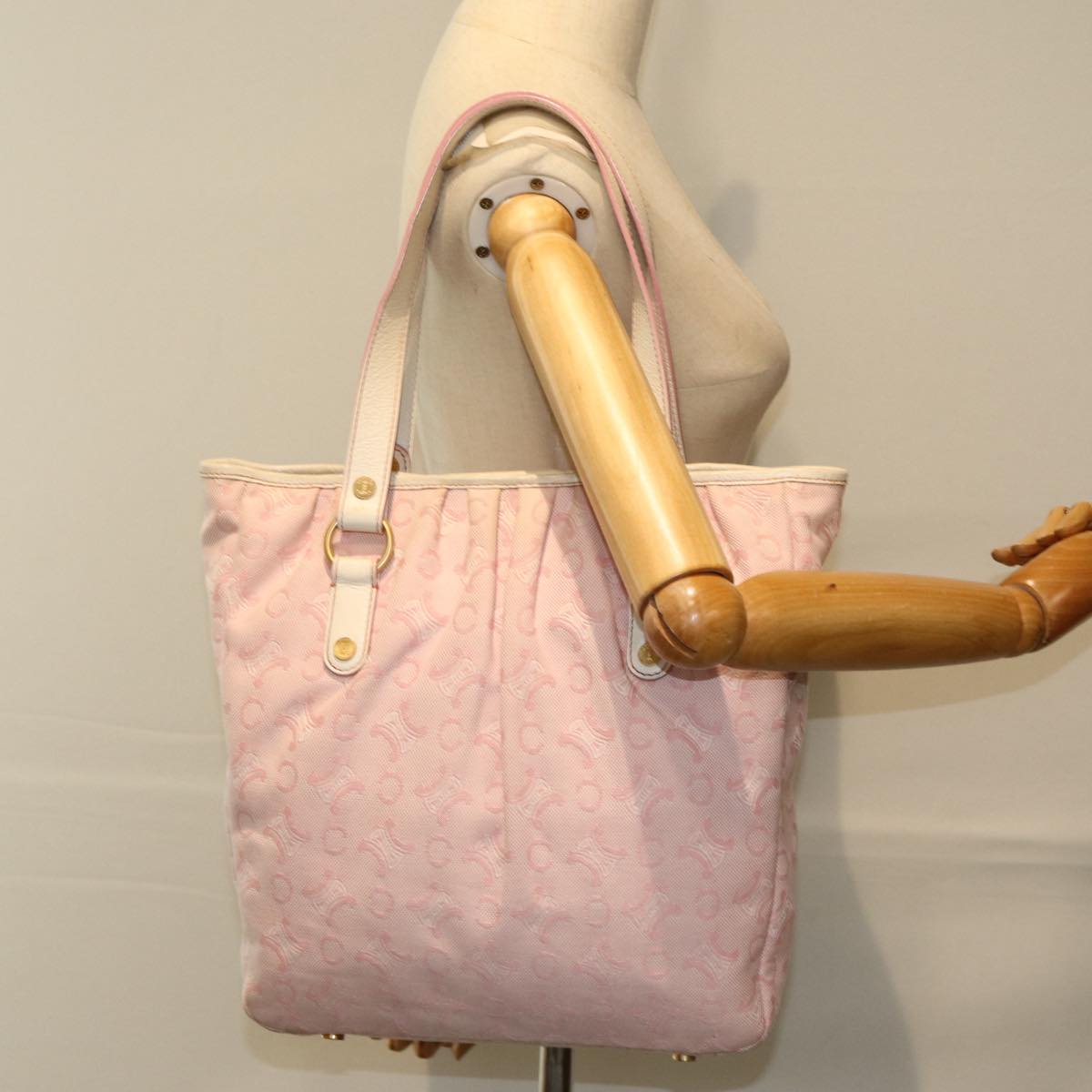 CELINE C Macadam Canvas Shoulder Bag Pink Auth 77385