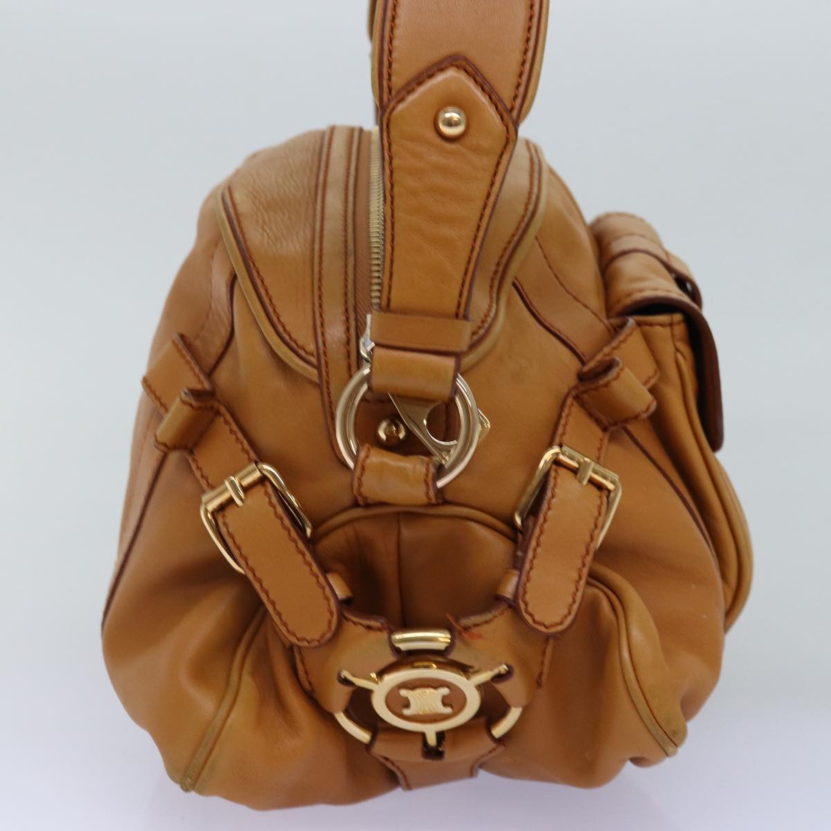 CELINE Shoulder Bag Leather Brown Auth 77389