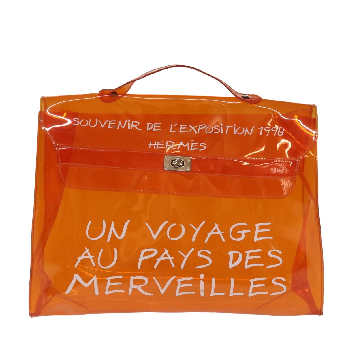 HERMES Vinyl Kelly Hand Bag Orange Auth 77391 - 0