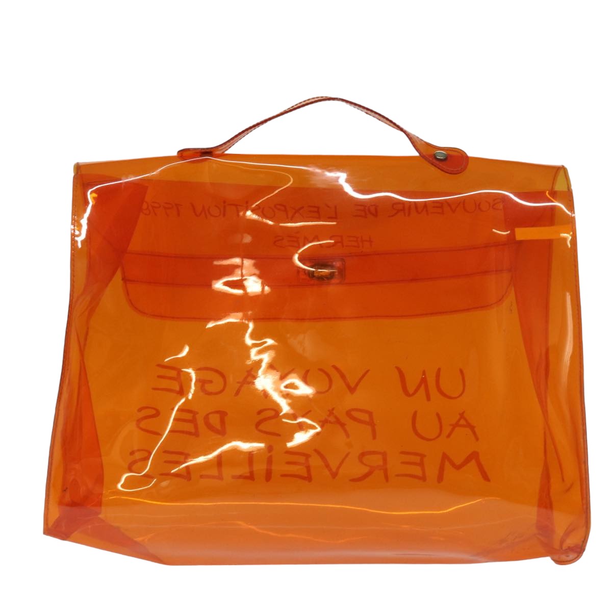 HERMES Vinyl Kelly Hand Bag Orange Auth 77391