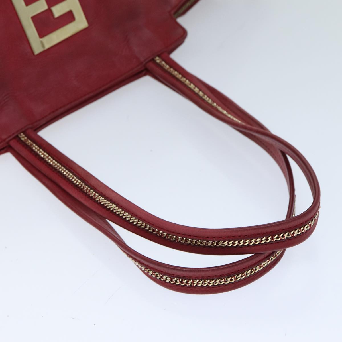 FENDI Tote Bag Leather Red Auth 77395