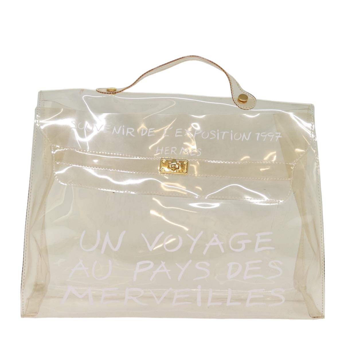 HERMES Vinyl Kelly Hand Bag Vinyl Clear Auth 77429 - 0