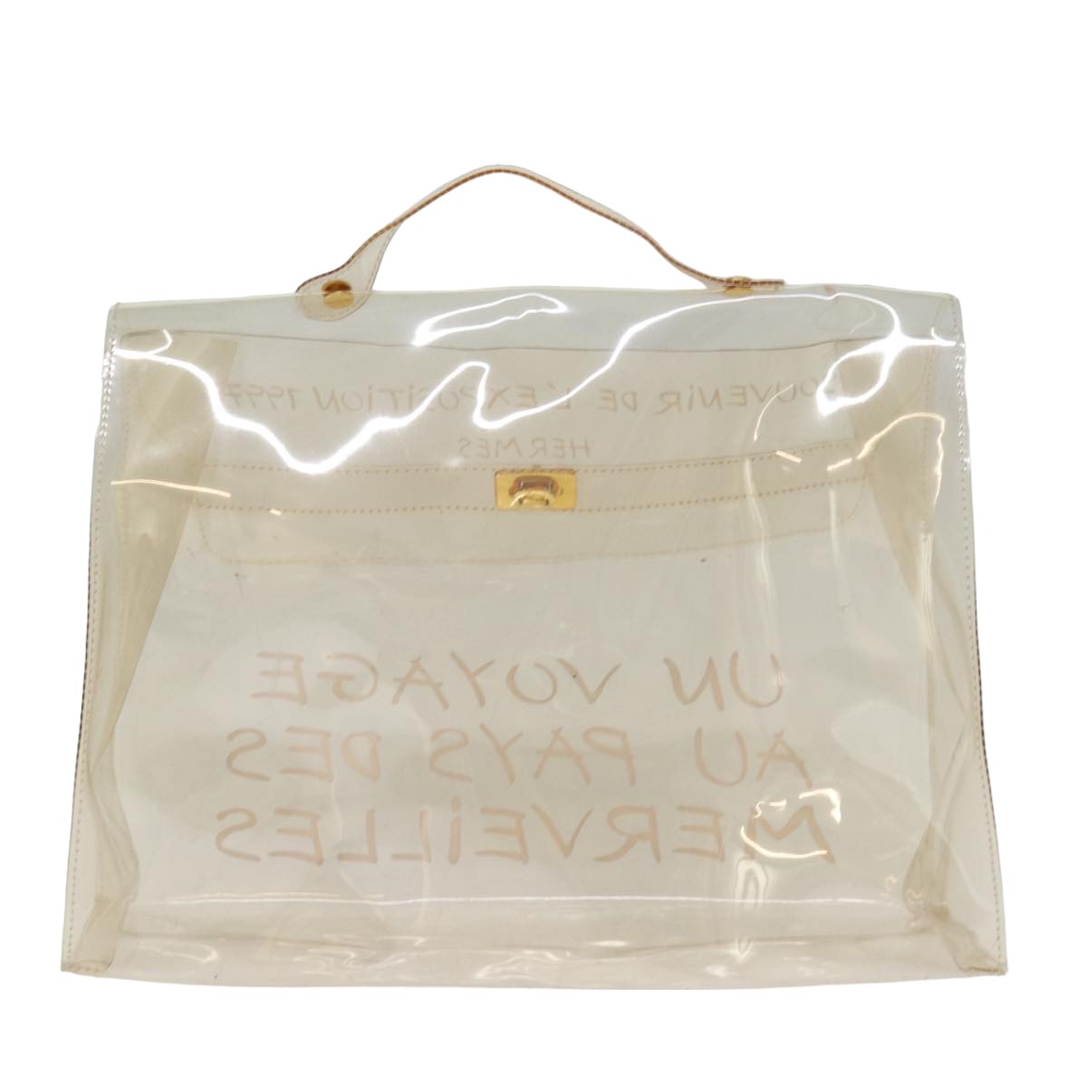 HERMES Vinyl Kelly Hand Bag Vinyl Clear Auth 77429