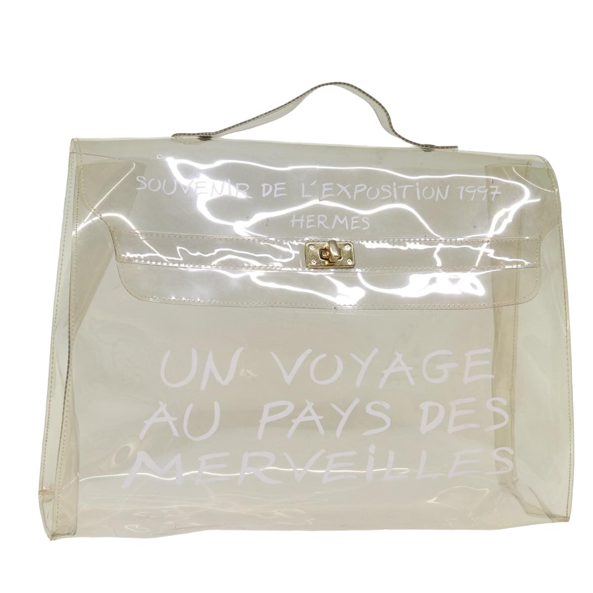 HERMES Vinyl Kelly Hand Bag Vinyl Clear Auth 77430