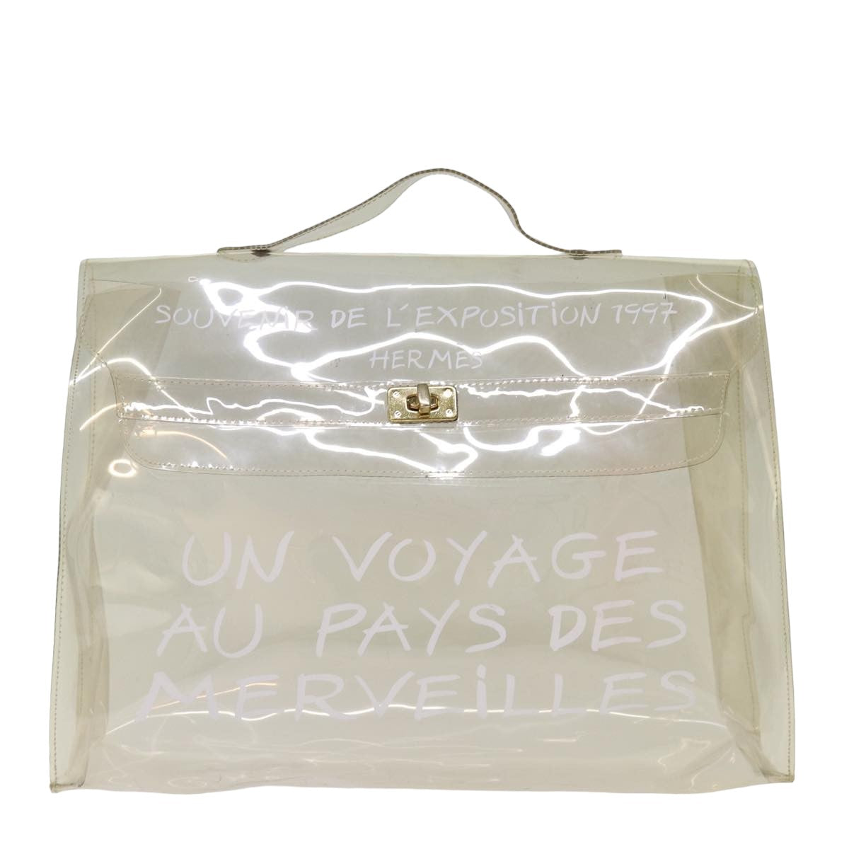 HERMES Vinyl Kelly Hand Bag Vinyl Clear Auth 77430