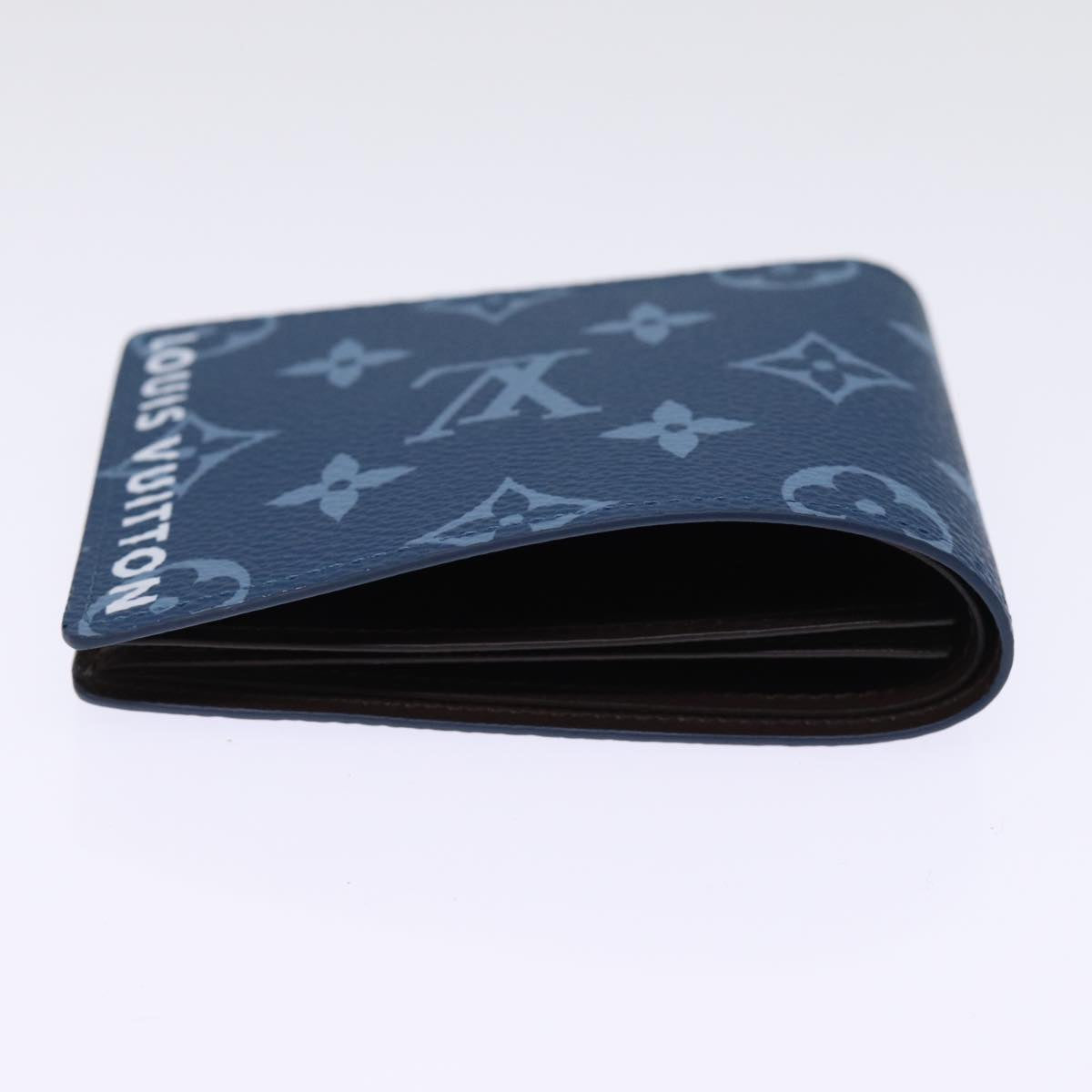 LOUIS VUITTON Monogram Portefeuille Slender Billfold Blue M82798 LV Auth 77435S