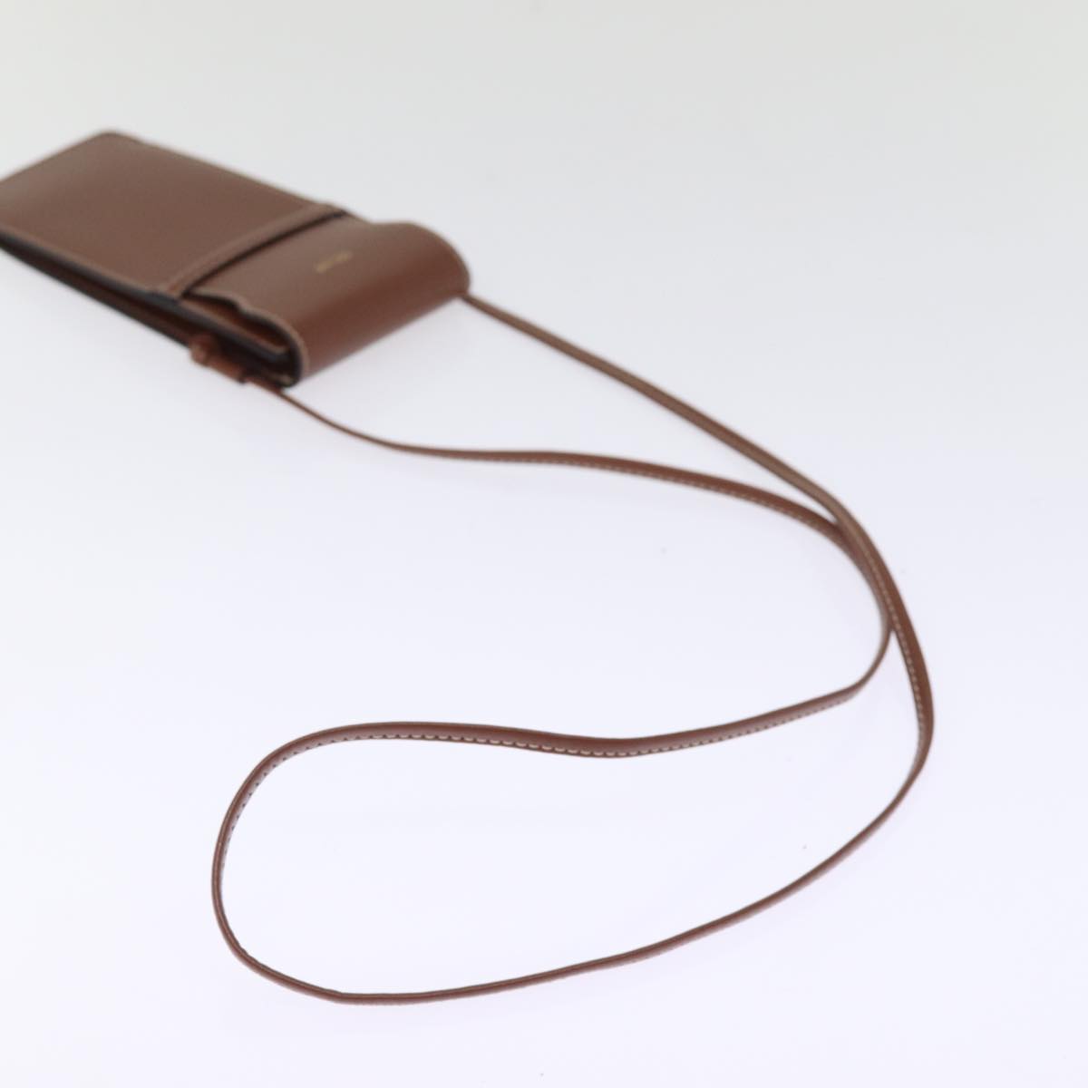 CELINE Shoulder Pouch Leather Brown Auth 77443