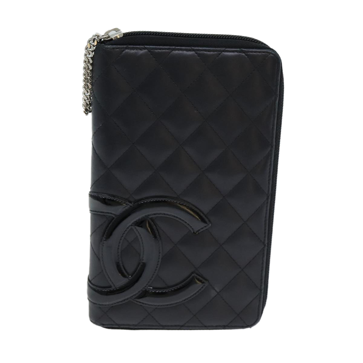 CHANEL Cambon Line Long Wallet Leather Black CC Auth 77444