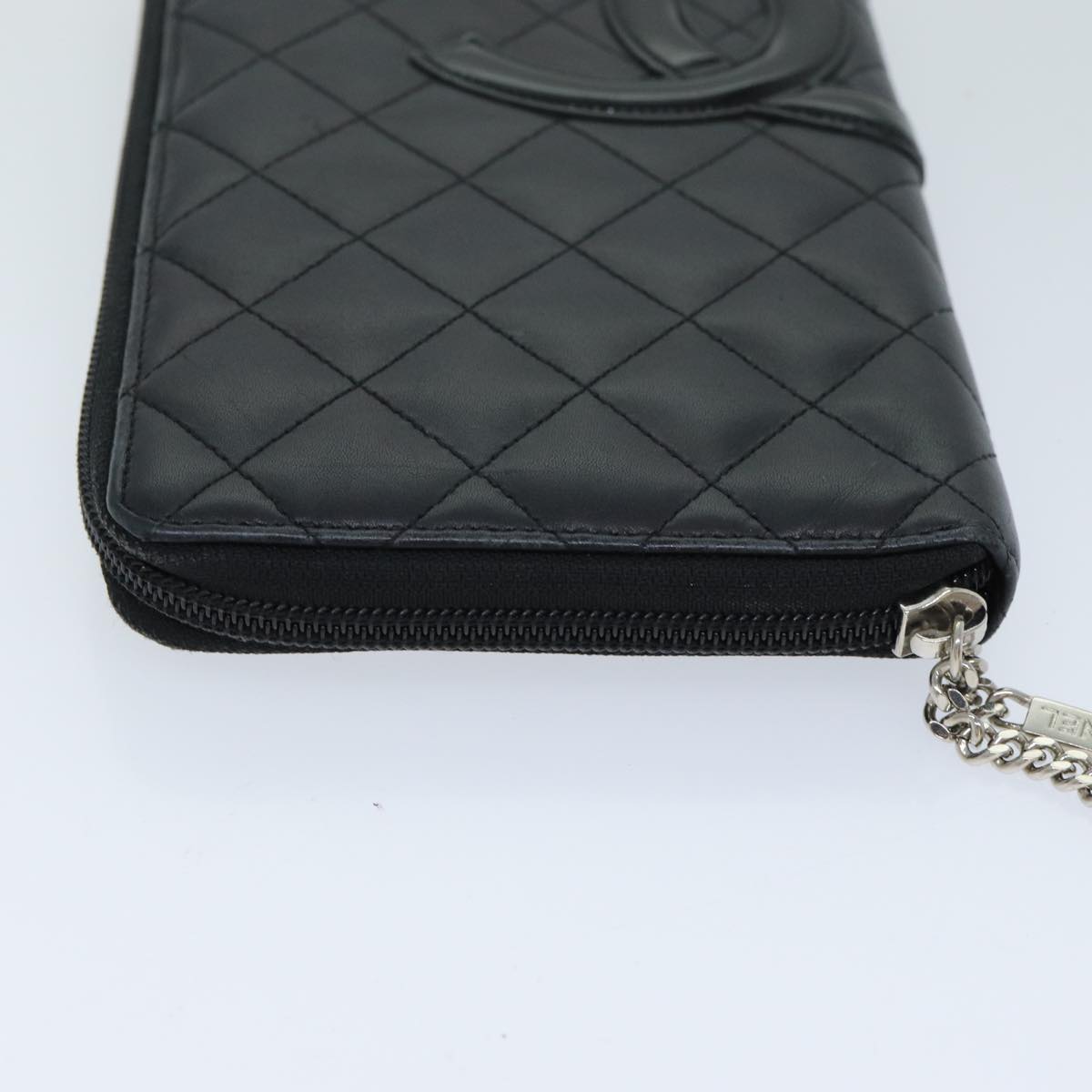 CHANEL Cambon Line Long Wallet Leather Black CC Auth 77444