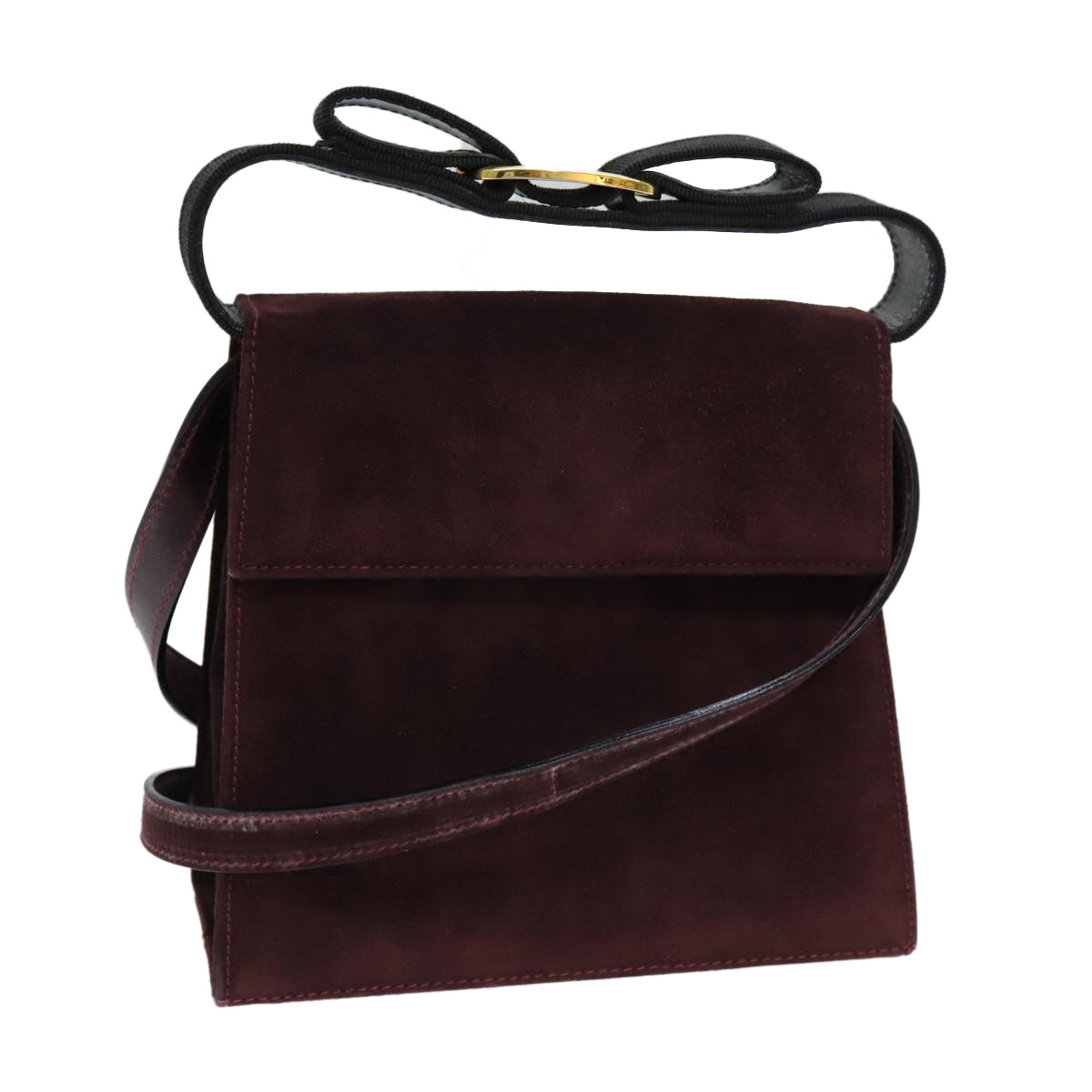 Salvatore Ferragamo Hand Bag Suede 2way Bordeaux Auth 77452