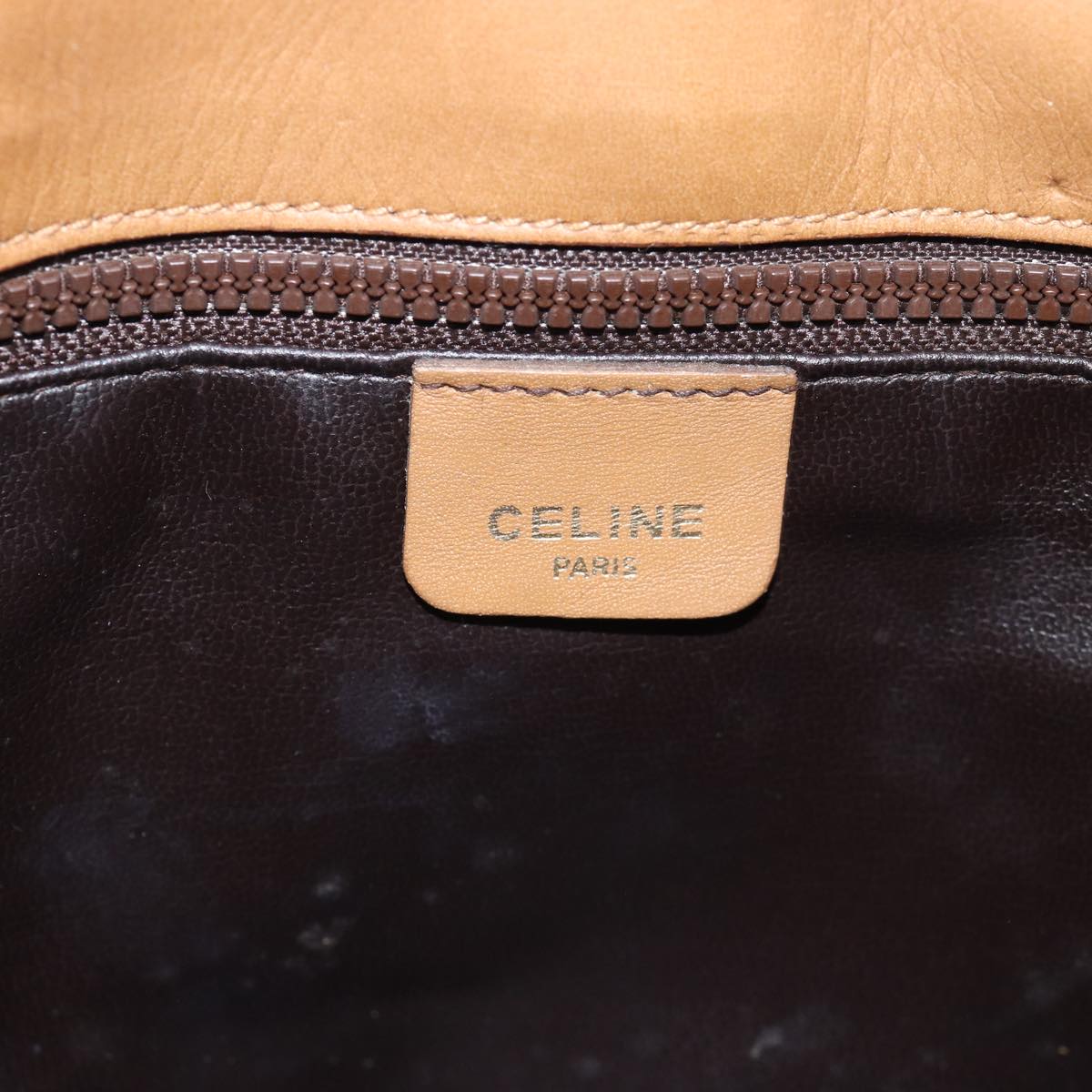 CELINE Macadam Canvas Shoulder Bag PVC Leather Beige Auth 77453