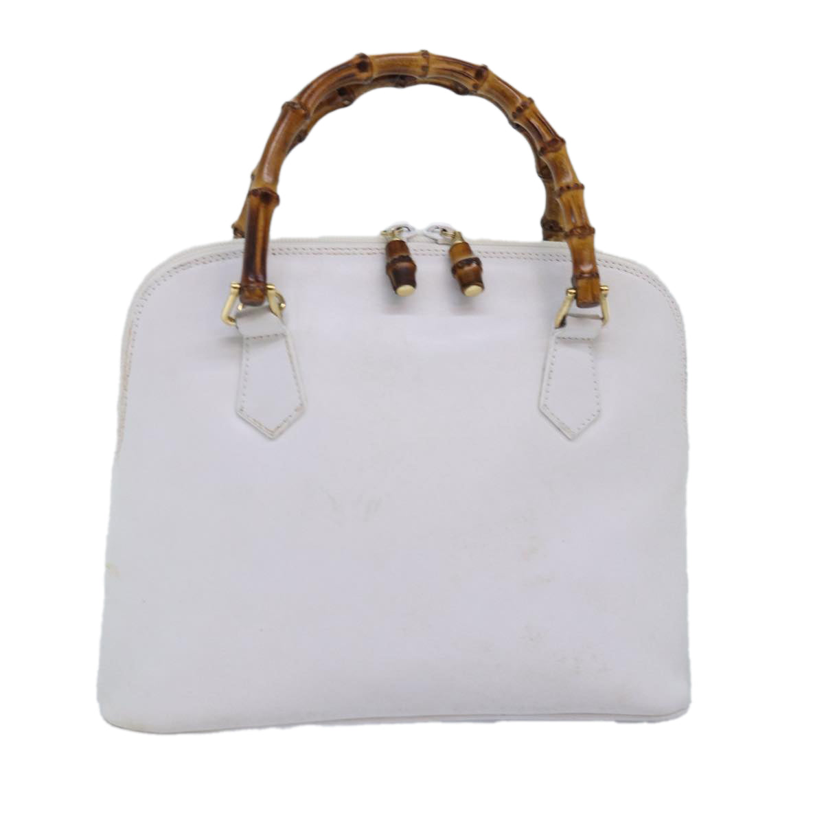 GUCCI Bamboo Hand Bag Outlet Leather White 000 1046 0290 Auth 77455