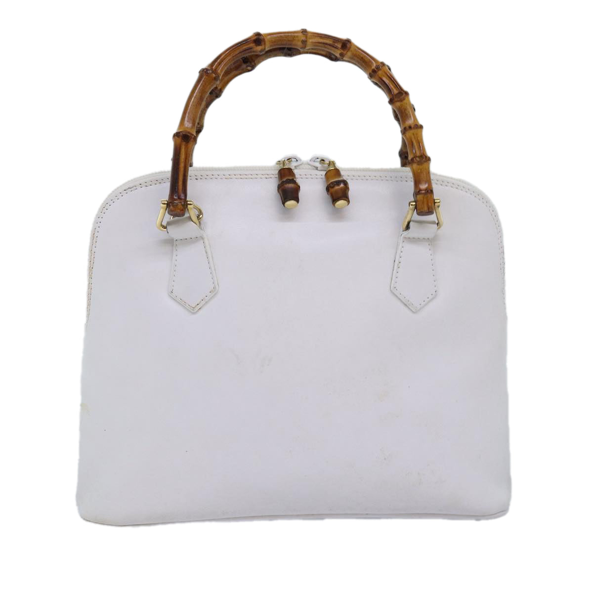 GUCCI Bamboo Hand Bag Outlet Leather White 000 1046 0290 Auth 77455