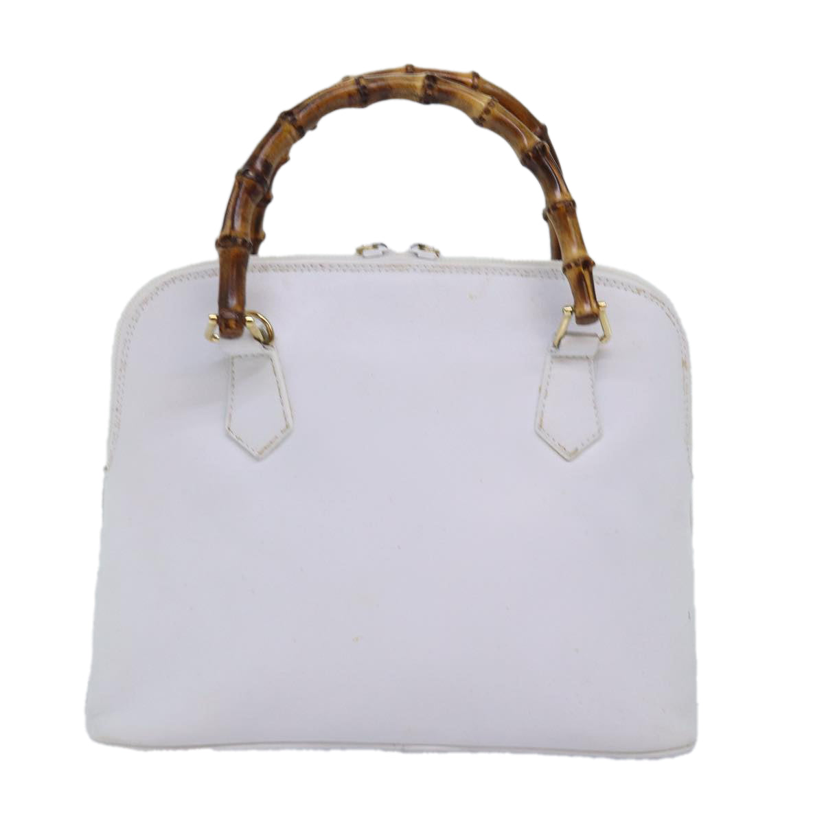 GUCCI Bamboo Hand Bag Outlet Leather White 000 1046 0290 Auth 77455