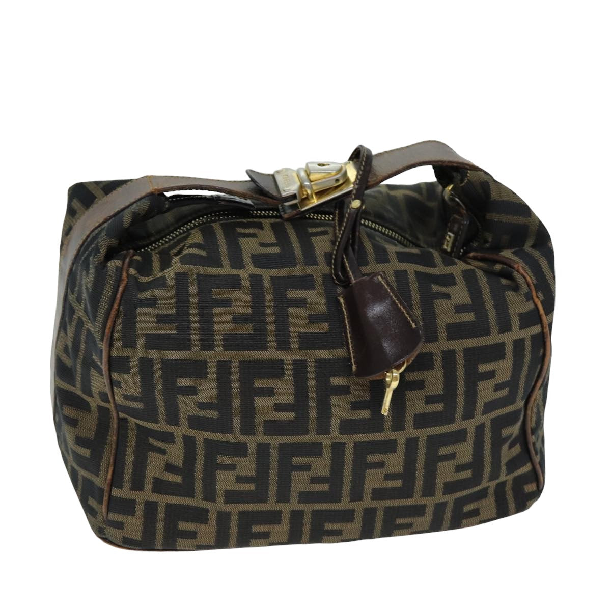 FENDI Zucca Canvas Vanity Cosmetic Pouch Brown Black Auth 77458