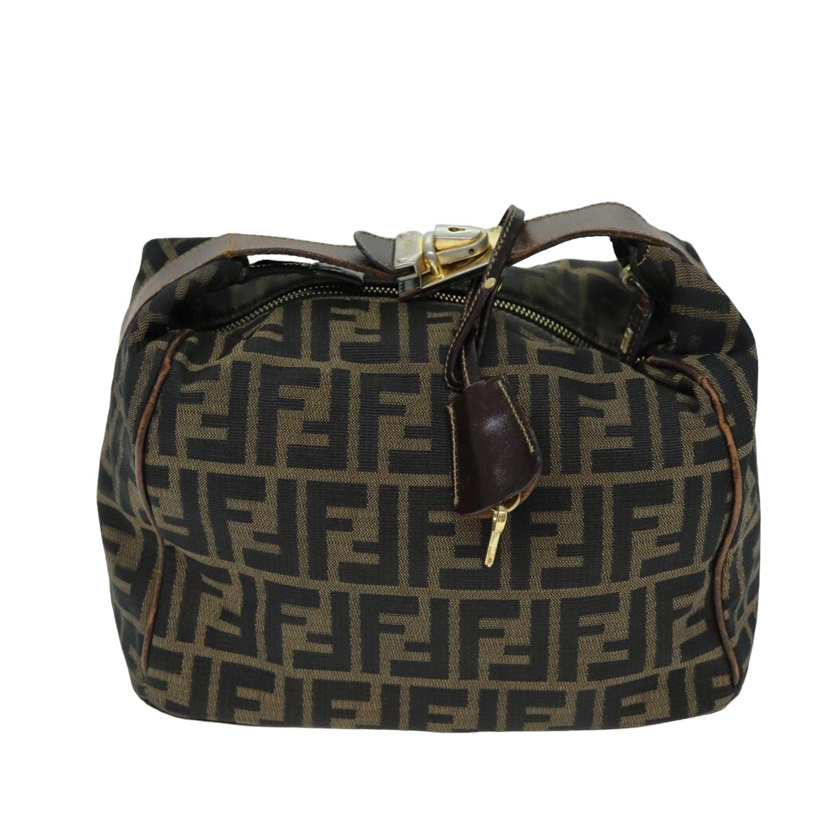 FENDI Zucca Canvas Vanity Cosmetic Pouch Brown Black Auth 77458 - 0