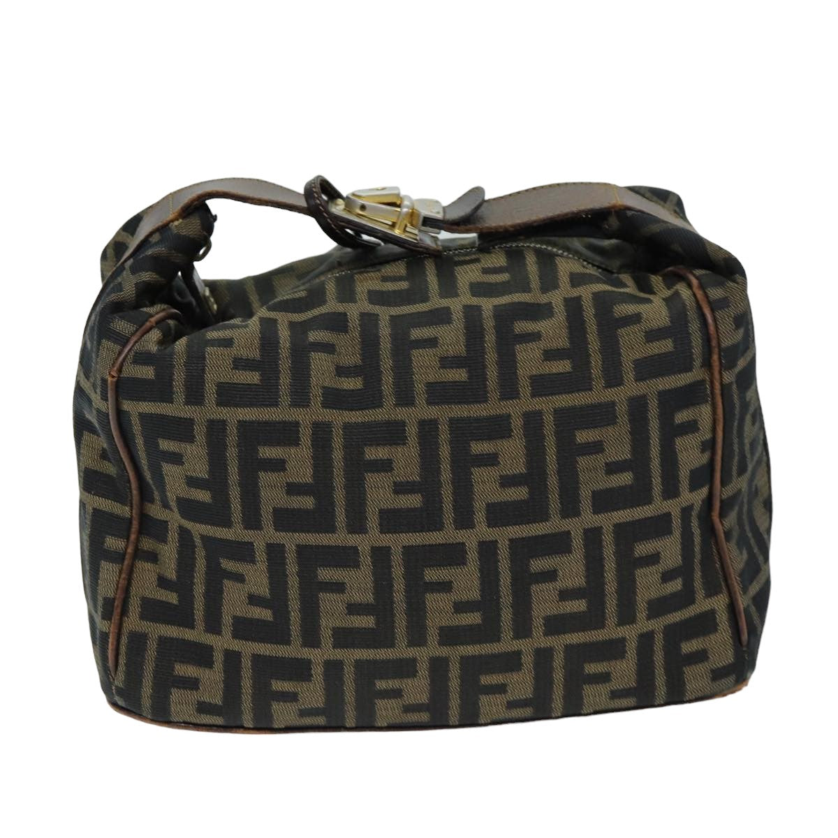 FENDI Zucca Canvas Vanity Cosmetic Pouch Brown Black Auth 77458